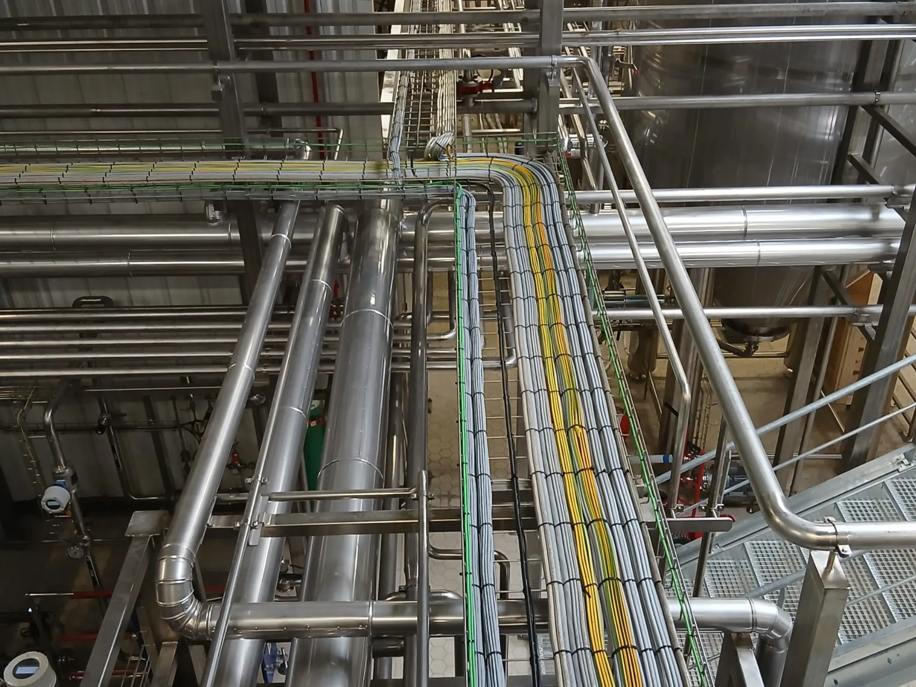 Cable routes along pipework, GEA, Château-Gontier